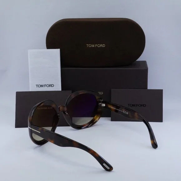 Tom Ford Georgia-02 FT1011 52B Round Sunglasses - Havana/Brown display picture 3